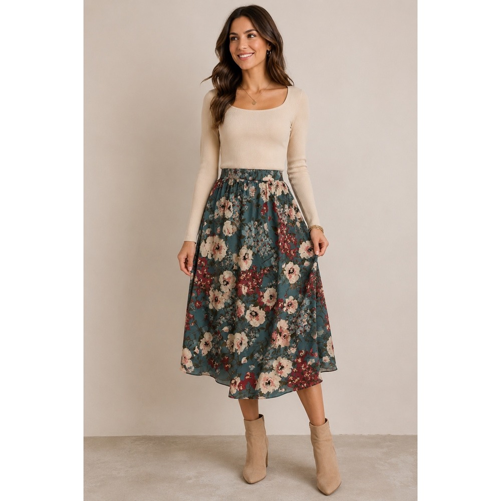 Zara Basic Floral flowyMidi Skirt cottagecore M